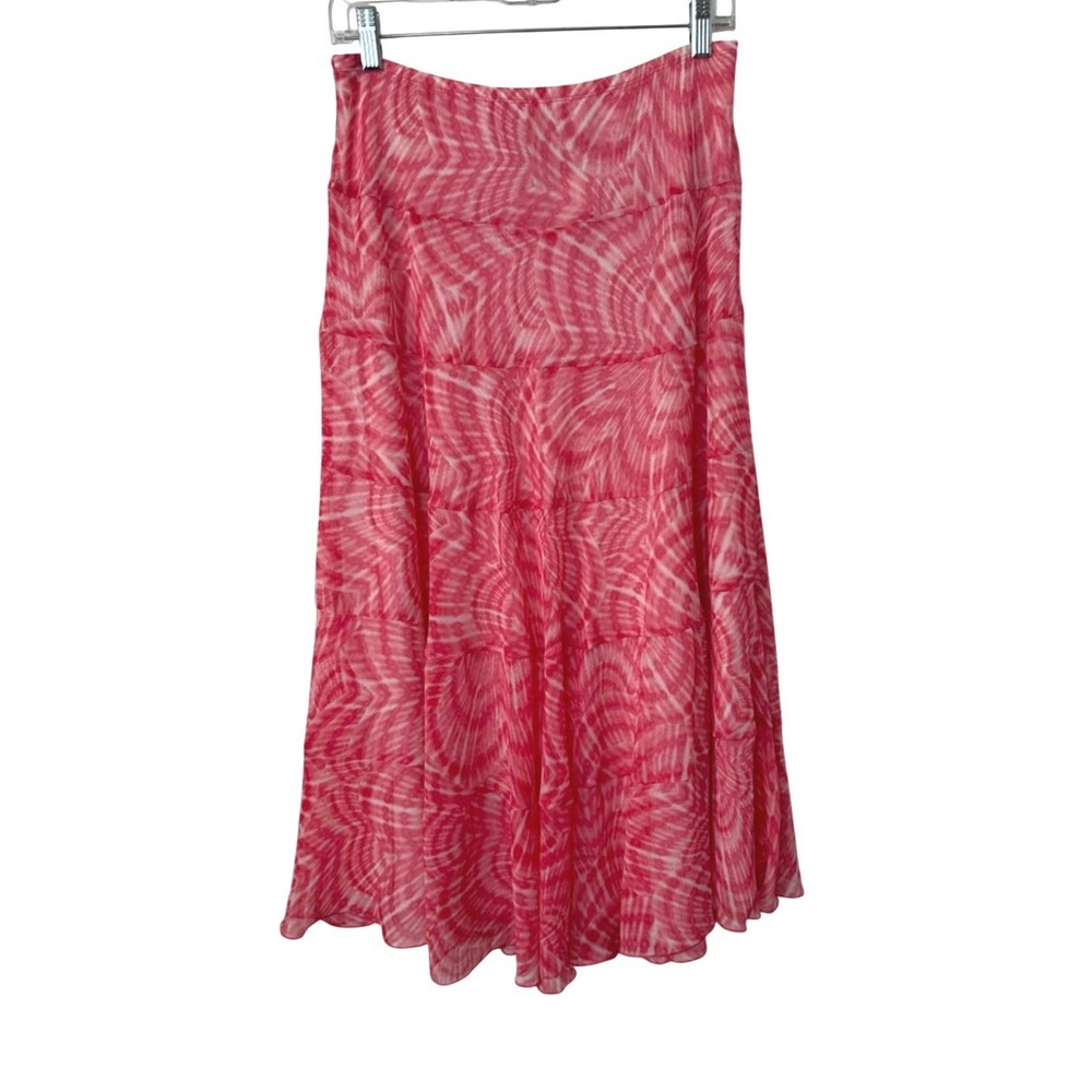 Ruby Rd. Pink Swirl Tiered Midi Skirt A-Line Pull On Boho Feminine Festival 10P